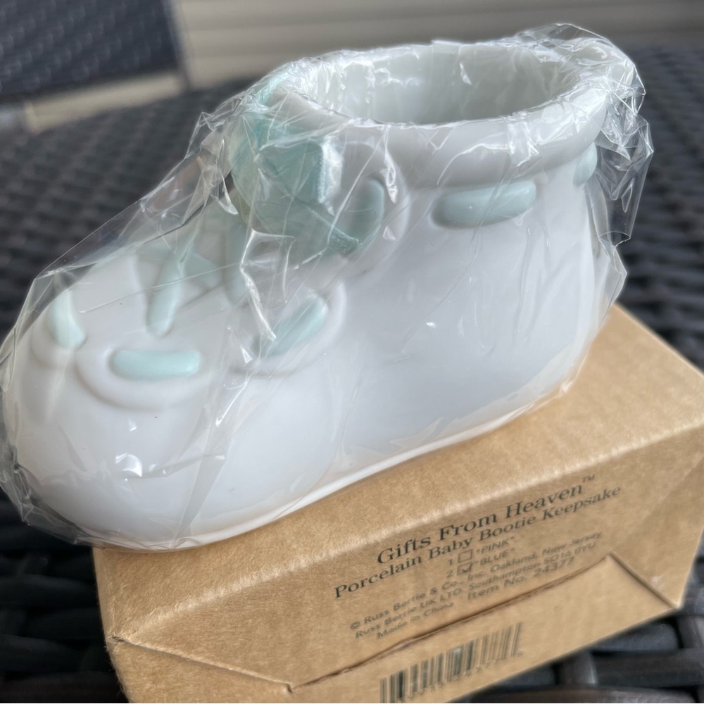 Russ Berrie Porcelain Baby Bootie Keepsake - Blue